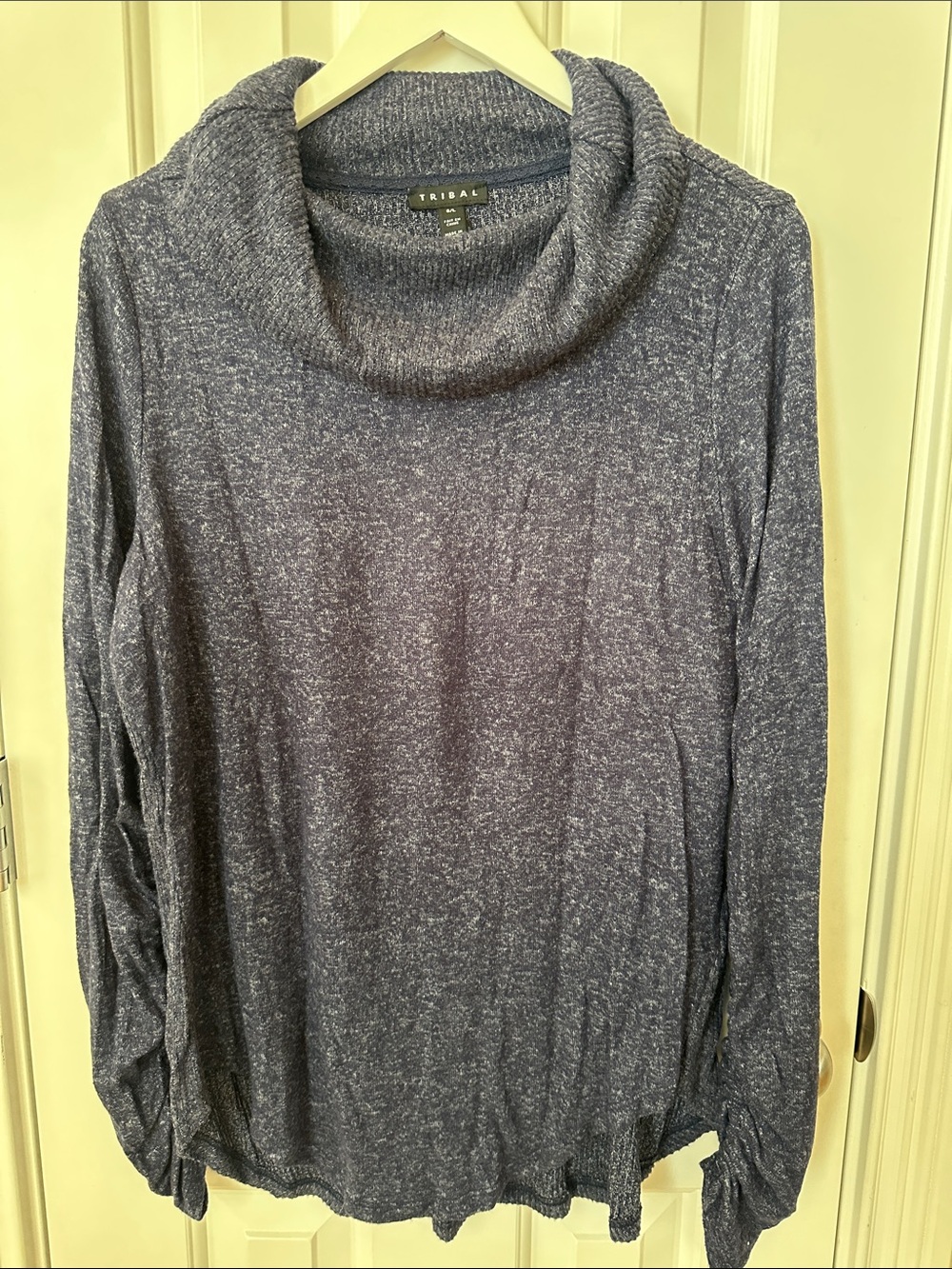 Tribal Women's Heathered Cowl Neck Sweater - Blue Heather